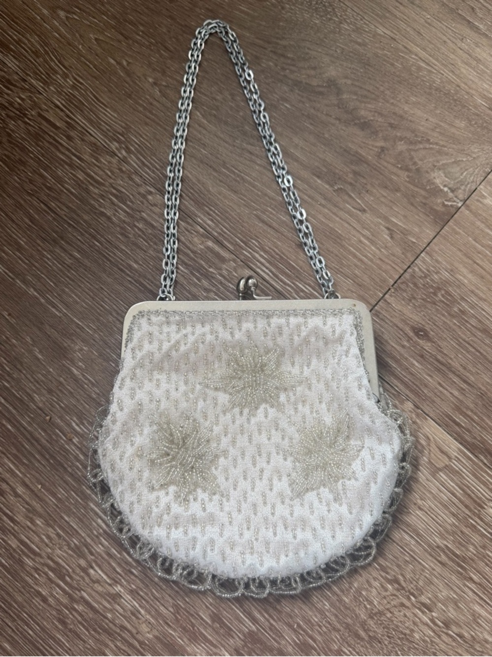 Vintage beaded ivory evening bag purse Fine Arts Co‎ Hong Kong